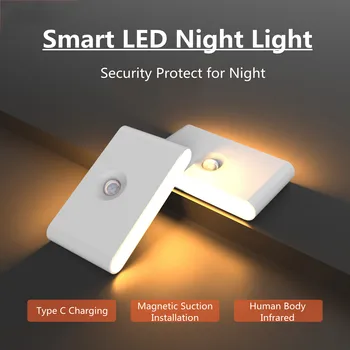 Noapte de Mișcare Senzor de Lumină LED-uri lumina de noapte de Tip C de Încărcare Magnetic de Aspirație Lampă de Perete pentru Casa Bucatarie Dormitor Scări Strada