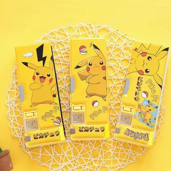 Noi Pikachu Papetărie Cutie Kawaii Pokemon Student Desene animate cu Strat Dublu Magnet Stilou Cutie Drăguț pentru Copii de Învățare Papetărie