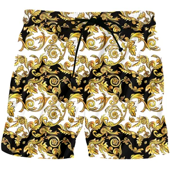 Noutate de Aur 3D Florale Imprimare Stil Baroc Boardshorts de Vară Pantaloni scurți de Lux Royal Bărbați Hip Hop pantaloni Scurți Homme en-Gros