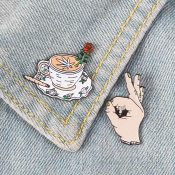 Personalitate de epocă ceașcă de cafea a crescut floare broșă Personalitate BINE gest de cafea îmbrăcăminte pin Sac de decor insigna