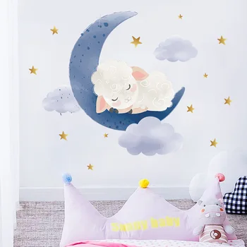Pictat Luna Stele Autocolante de Perete pentru Copii Iepuras Oi Pepinieră Decor Camera Copilului Decorare Dormitor Fată Tapet Camera Copii