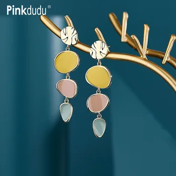 Pinkdudu Moda 3 Culori de Aliaj Rotund Picura Glazura Cercei Retro Simplu Picătură Cercei pentru Femei Cadouri Bijuterii PD587