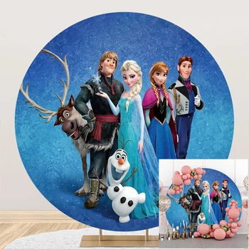 Printesa Disney Frozen Elsa, Anna, Olaf Cerc De Fundal Ziua De Nastere Partid Decor Banner Rotund Fotografie Fundal Studio Foto