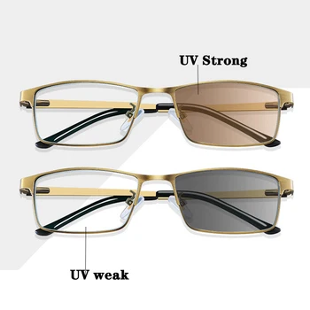 Protecție UV Multifocală Progresivă Ochelari de Citit Bărbați Lentile Fotocromice Apropiere de Vedere de Departe Cadru din Aliaj de Ochelari Dioptrii