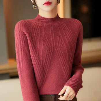 Pulover de cașmir Femei pe Jumătate Guler Tricot pulover Pulover 100% Lână Pură Maneca Lunga Moda Pulover Femei Top