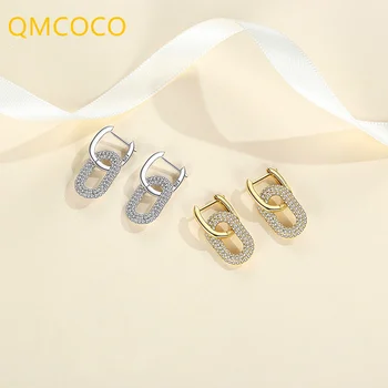 QMCOCO Argint Culoare Lumina Lux Cercei Moda de Proiectare Geometrică a Firului Dublu Oval Placat cu Personalitate Cercel Fata de Partid Cadouri