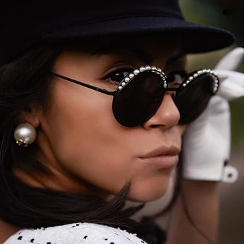 QPeClou de Lux Perle Rotunde ochelari de Soare pentru Femei Brand de Moda Oglindă Ochelari de Soare de sex Feminin 2018 Nou Ochelari Doamnelor Oculos UV400