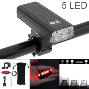 Rezistent la apa 5 LED 1600 LM Lumină Puternică Mountain Bike Faruri rezistenta la Socuri 5 Moduri de Încărcare USB Biciclete Lampa cu Far