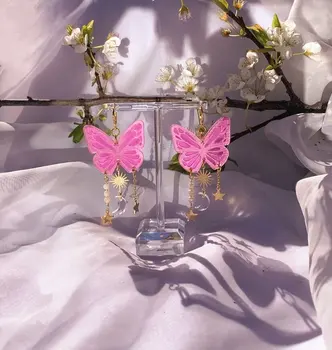 Roz Fluture Monarh Cercei cu Luna -Fluture Bijuterii, Monarh Bijuterii, Cadouri pentru Ea