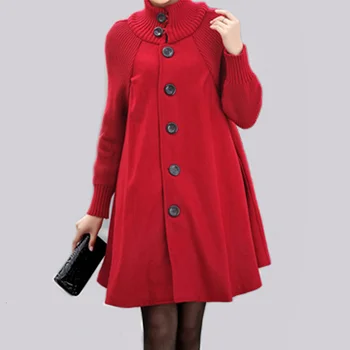 Roșu de Lână Haina Mid-lungime Singur Pieptul Lână Coats Mantie de Lână Trenci pentru Femei Toamna Iarna Supradimensionate Timp Liber Palton