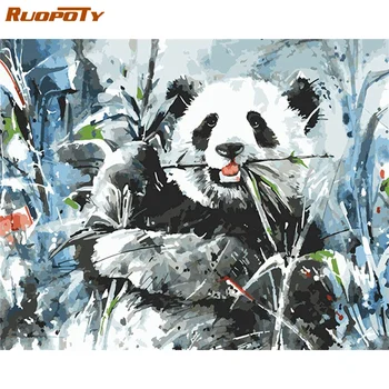 RUOPOTY Cadru Vopsea De Numărul Panda Handpainted Kit Desen Pe Panza Pictura Ulei Animale Arta de Perete Decor Acasă Diy Cadou