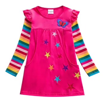 Sărituri De Metri Fete, Rochii De Petrecere Purta Moda Stele Broderie Fete Pentru Copii Haine De Toamna Primavara Rainbow Stripe Costum Copil