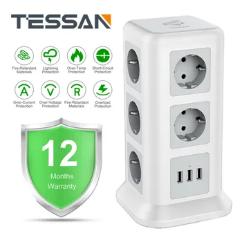 TESSAN Smart Power Consiliului UE Plug 3 USB și 11 Puncte de Extensie De 2,0 M de Cablu Turn Incarcator Multi-Port Desktop Desfacere Smart Home