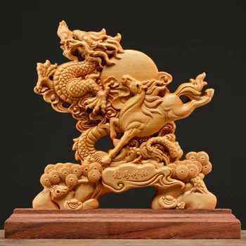 Thuja Lemn 21CM Dragon Cal Sculptura Decorativă Vas Gol Sculptură în Lemn Cadou Lucky Colectia de Animale Decor Acasă