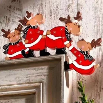 Ușa de crăciun Rama Decor Moș Crăciun Elan de Lemn Ornamente de Crăciun din Lemn Pandantiv Vesel Decoratiuni de Craciun pentru Casa Noel 2022