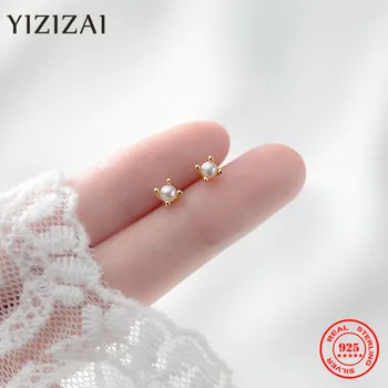 YIZIZAI Modern Minimalist Reale 100% Argint 925 Mini-Coroană Mică Perla Cercei Stud pentru Femei Elev Adolescent de Bijuterii Cadou