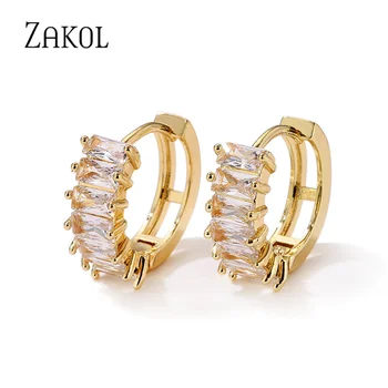ZAKOL New Sosire Simplu Clasic Cristal Geometrice Hoop Cercei Pentru Femei de Moda Elegant de Culoare de Aur de Metal de Partid