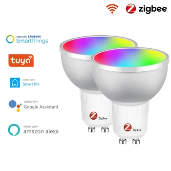 Zigbee Smart Home Bec LED Spot Lumina de Noapte Lampa de 5W GU10 RGBCW Pentru Hub Tuya Smartthings Lucrări de Alexa Google Asistent