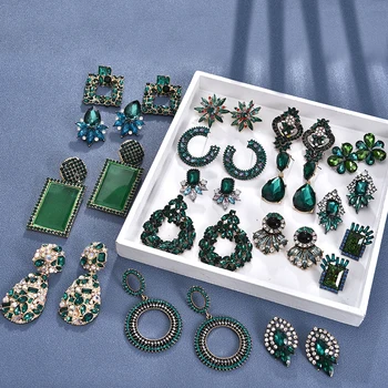 Ztech Za Cercei Nou Culoare Verde De Cristal/Stras Timp Geometrice Pendant Picătură Cercei Vintage Bijuterii Accesorii Pentru Femei