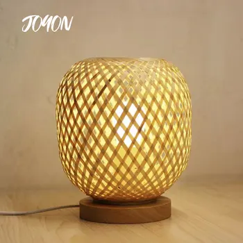 Țesute manual din Lemn Lampa de Birou Stil Chinezesc Bambus Lămpi de Masă pentru Living Dormitor Japonez Rattan Noptieră Corpuri de iluminat